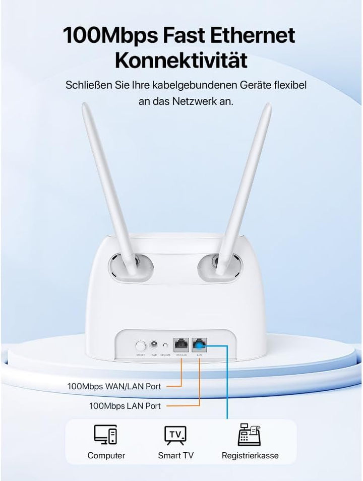 Tenda 4G07 4G LTE WLAN Router für SIM-Karten (CAT4, AC1200 Dualband 2,4GHz: 300Mbit/s + 5GHz: 867Mbi