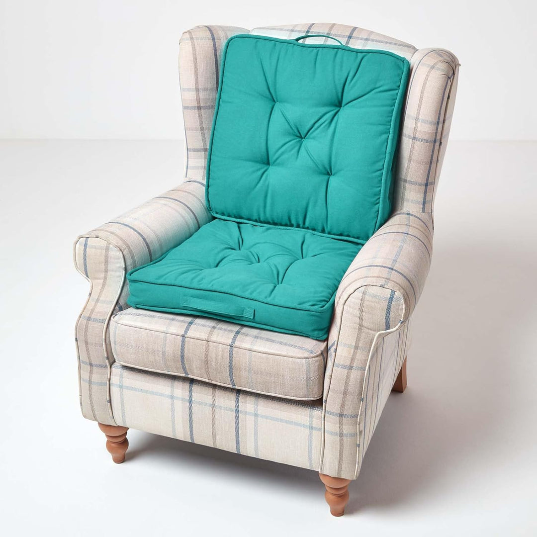 Homescapes Faltbares Reisekissen 50x50 cm türkis, Auto-Sitzkissen mit Rückenlehne, Klappsitzkissen f