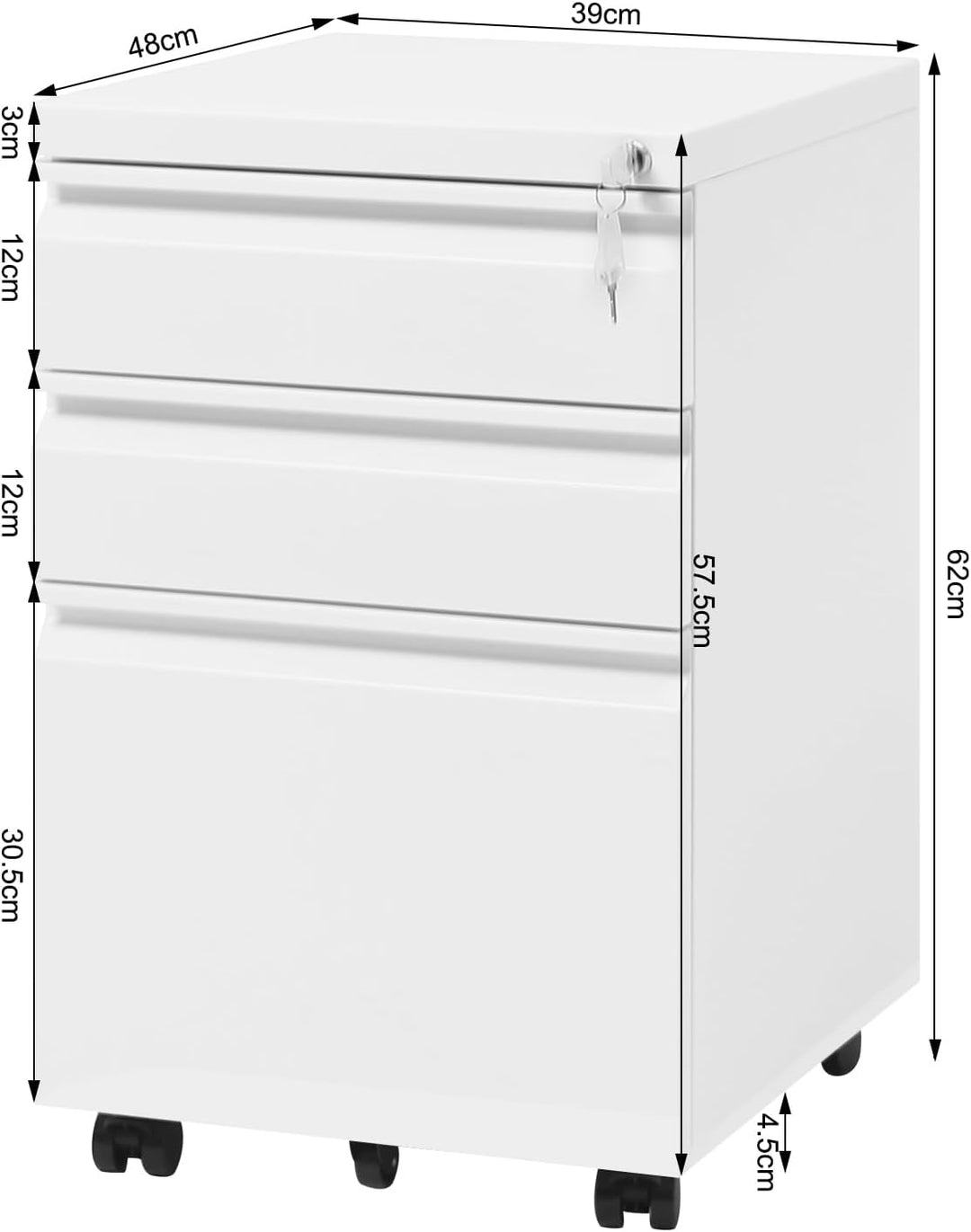 WOLTU Rollcontainer, Aktenschrank, Büroschrank, abschliessbarer Schrank, Container mit 3 Schubladen,