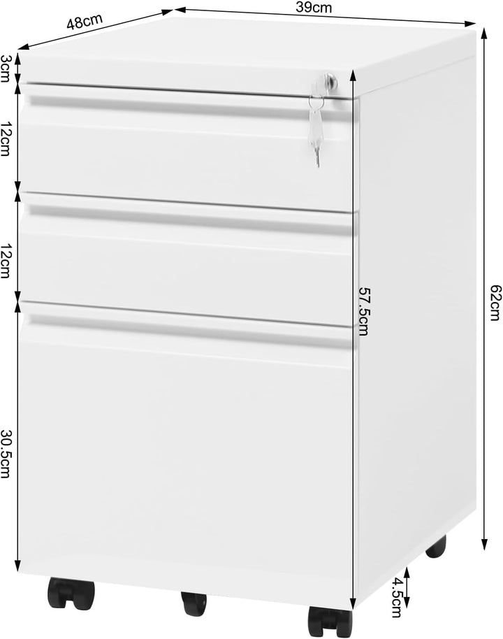 WOLTU Rollcontainer, Aktenschrank, Büroschrank, abschliessbarer Schrank, Container mit 3 Schubladen,