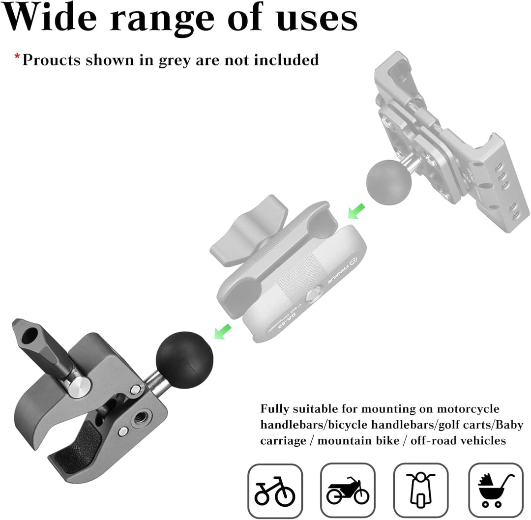 FANAUE Lenkerklemmbasis mit 1" Ball Adapter für Durchmesser 13-52mm Motorrad Fahrradlenker, Handyhal