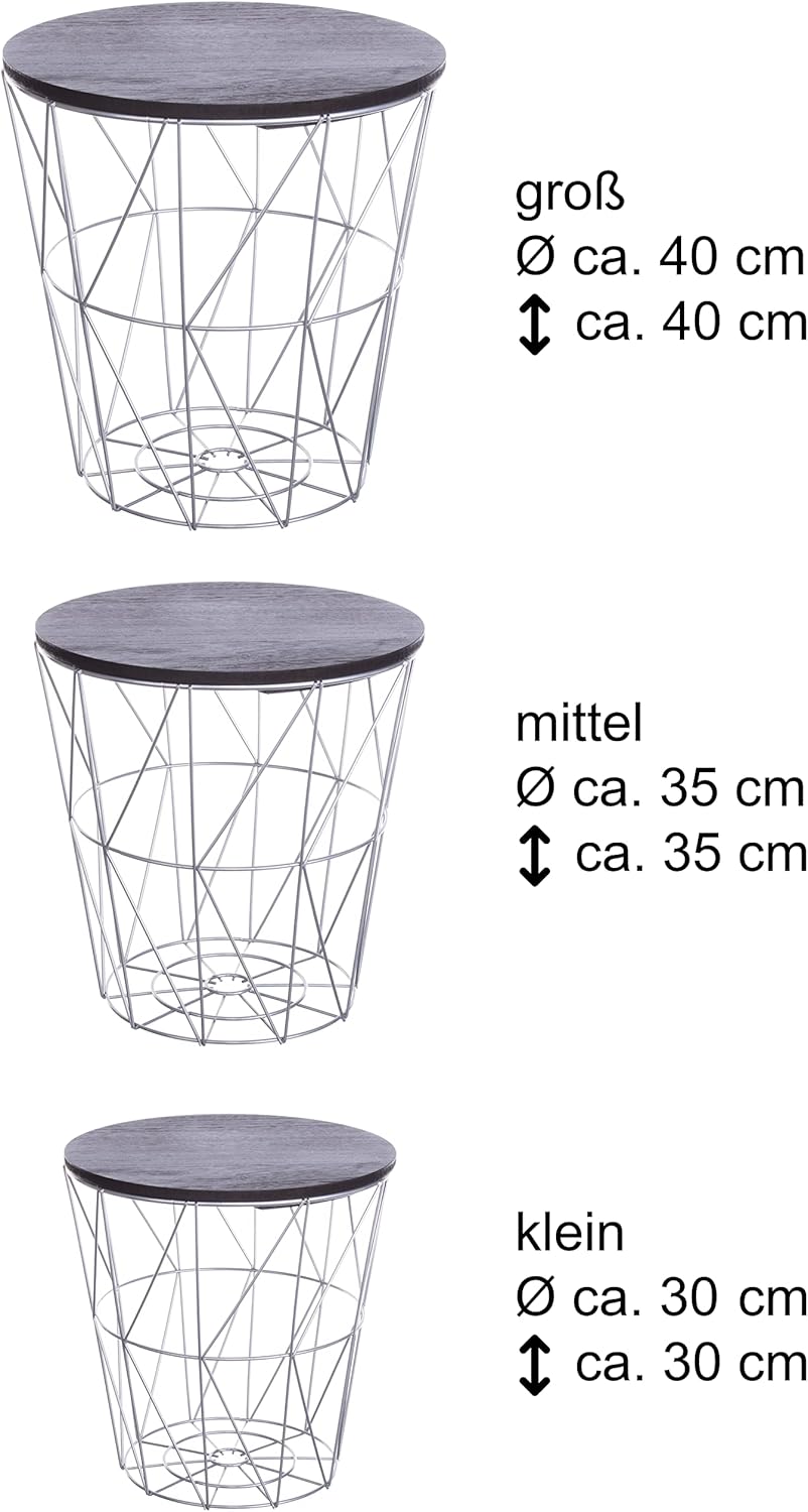 Brandsseller 3er Tischset Beistelltisch Couchtisch Ø 29 cm Ø 34 cm Ø 39,5 cm Gestell Silber - Holz S
