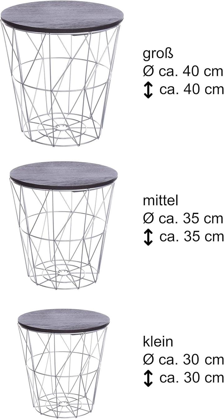 Brandsseller 3er Tischset Beistelltisch Couchtisch Ø 29 cm Ø 34 cm Ø 39,5 cm Gestell Silber - Holz S