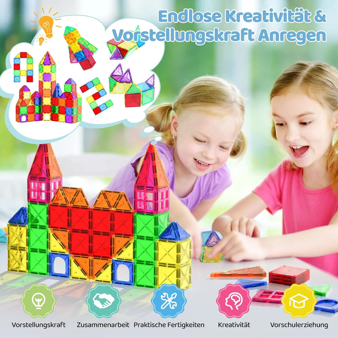 Crenova Magnetische Bausteine STEM Magnet Spielzeug Kinder 3D Farbenfrohe Starterset Magnetbausteine