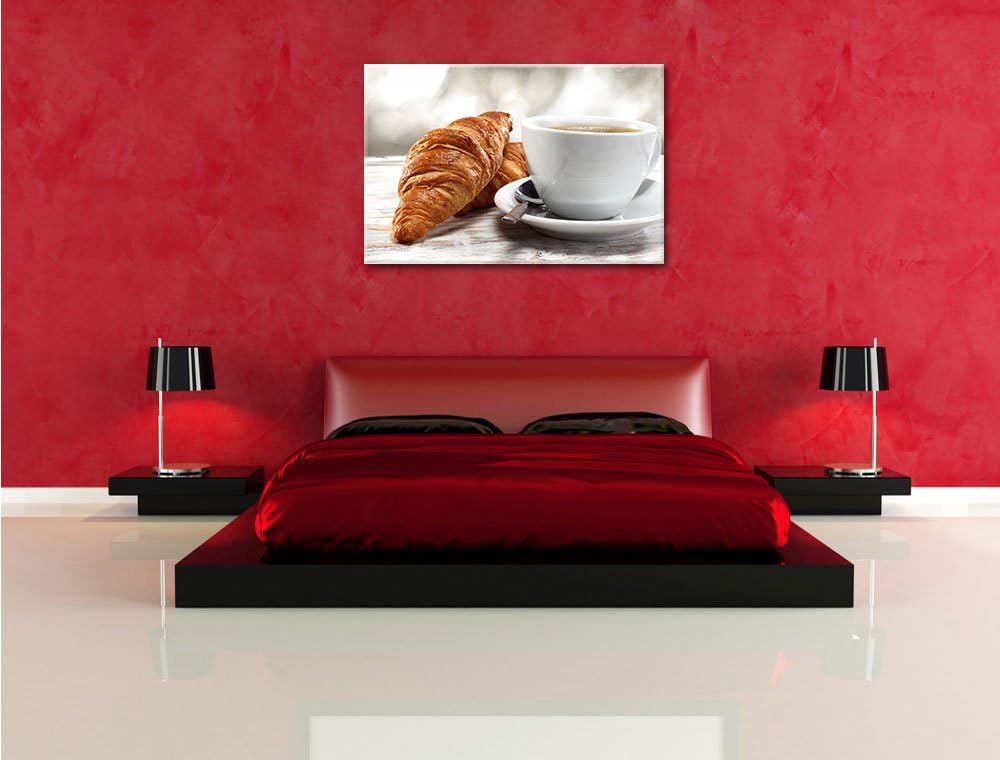 Frisches Croissant und Kaffee Format: 100x70 auf Leinwand, XXL riesige Bilder fertig gerahmt mit Kei