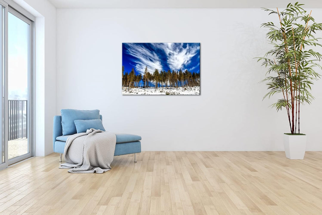deyoli verschneiter Nadelwald Format: 80x60 als Leinwand, Motiv fertig gerahmt auf Echtholzrahmen, H