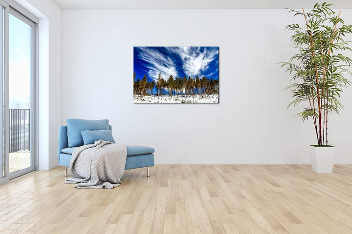 deyoli verschneiter Nadelwald Format: 80x60 als Leinwand, Motiv fertig gerahmt auf Echtholzrahmen, H