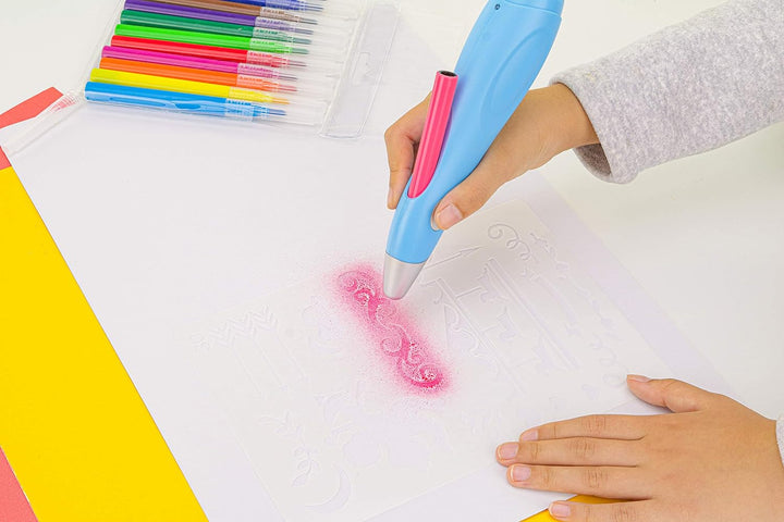 Peach elektrischer Airbrush Stift - 12 Farben - inkl. mehr als 70 Vorlagen - PO150, Blau, Airbrush S
