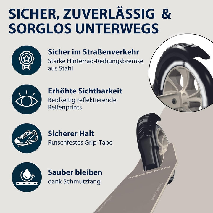 HUDORA Scooter Up 145 Junior - Hochwertiger & sicherer Kinder Roller ab 3 Jahre - Zusammenklappbarer