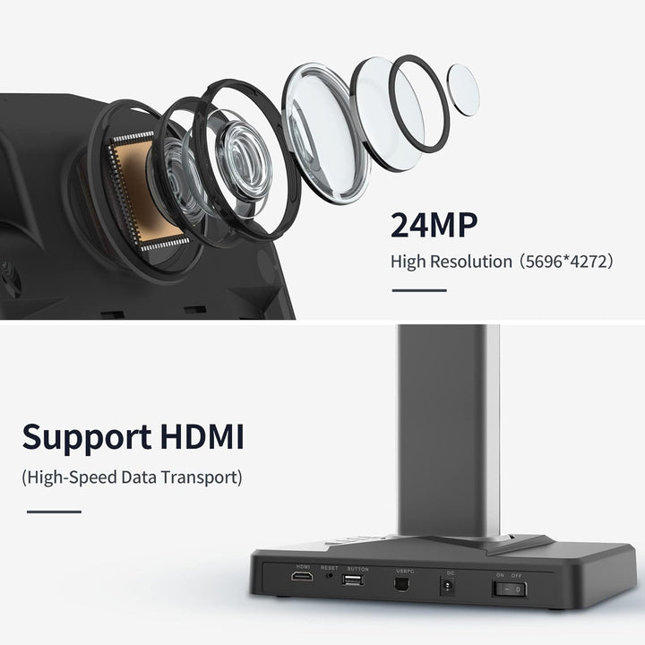 CZUR ET24 Pro Professioneller Buchscanner mit HDMI, 24MP Dokumentenscanner A3 Scanner mit Laser Verf