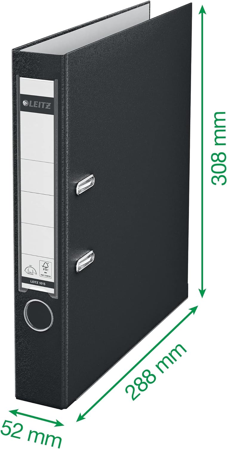 Leitz Qualitäts-Ordner 180° Plastik A4, 20er Pack, Schmal, Schwarz, 5,2 cm Rückenbreite, PP-laminier