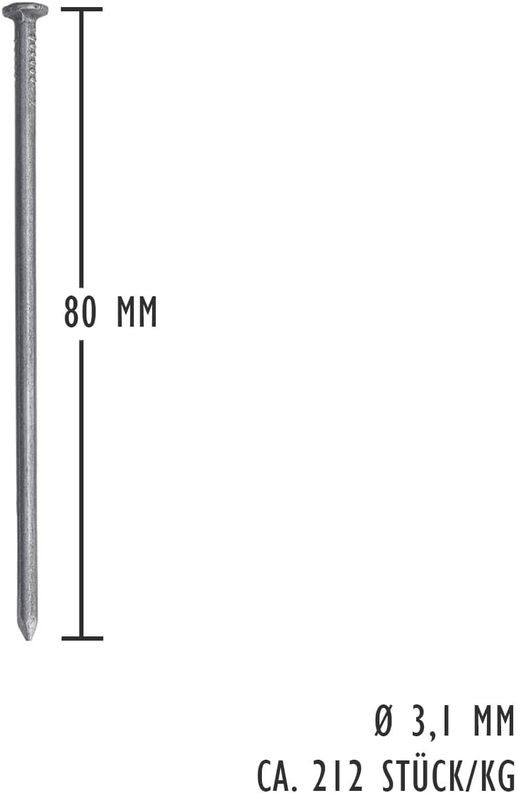 siwitec Drahtstifte blank, 5 kg, 3,1 x 80 mm, Bau- und Tischlerstifte, universell einsetzbare Drahtn