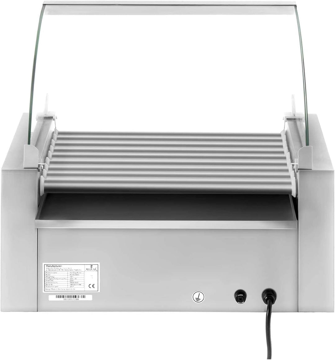 Royal Catering - Hot Dog Grill Hot Dog Maschine (9 Rollen, Edelstahl, 2.200 W, 2 Heizzonen, herausne
