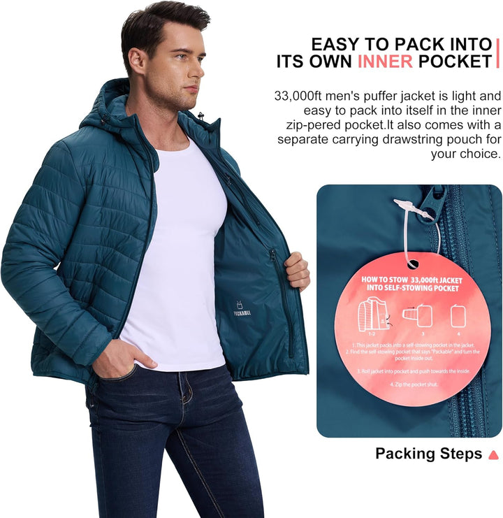 33,000ft Herren Leichte Steppjacke Outdoor Wasserbeständige Übergangsjacke Warme Winterjacke für Män
