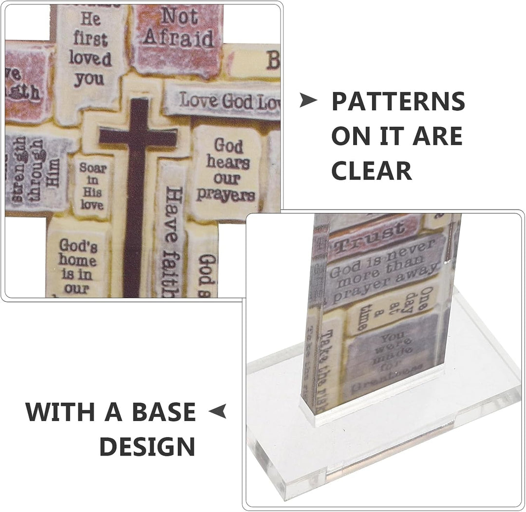 HOMSFOU Acryl Kreuz Figur Tischdeko Kruzifix Stehend Kinderkreuz Stehkreuz Tischkreuz Standkreuz Mot