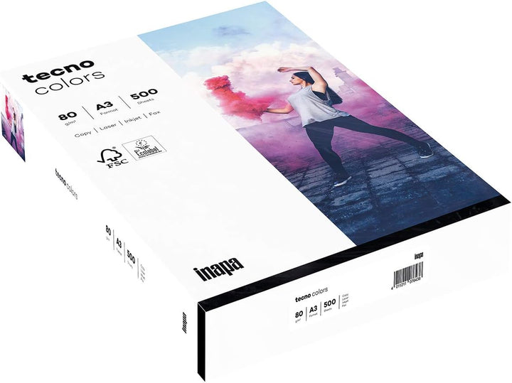 inapa farbiges Druckerpapier, buntes Papier tecno Colors: 160 g/m², A3, 250 Blatt, weiss A3 - 250 Bl