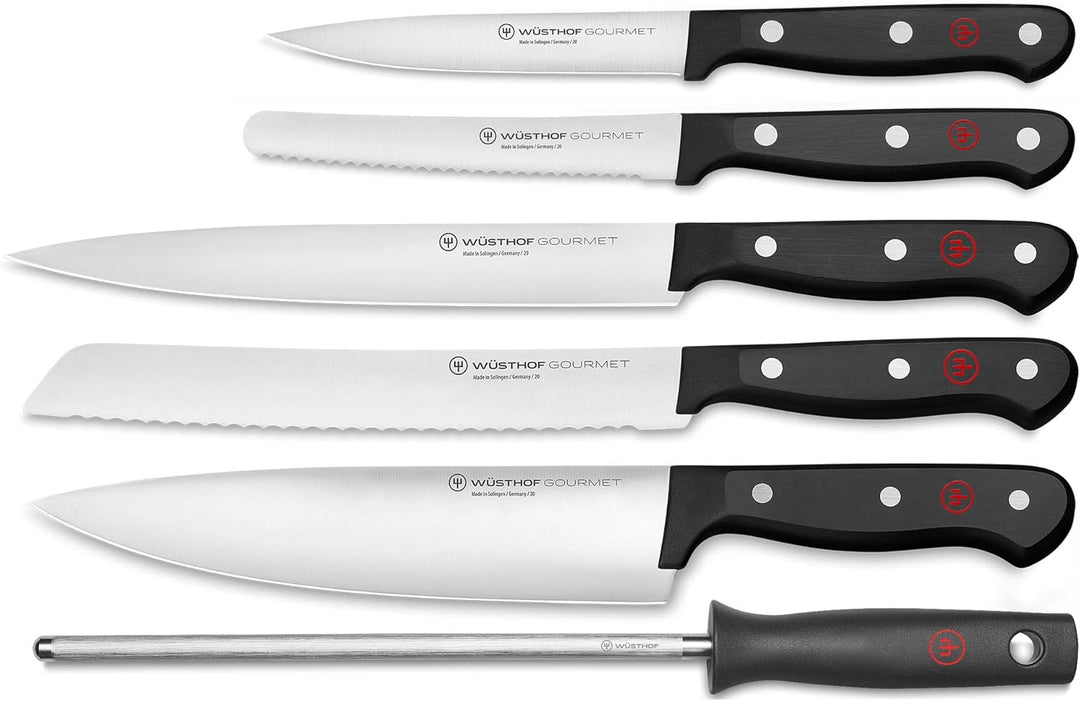 WÜSTHOF Gourmet Messerblock mit 6 Artikeln 5 Kochmesser, Wetzstahl, 5 Kochmesser, Wetzstahl