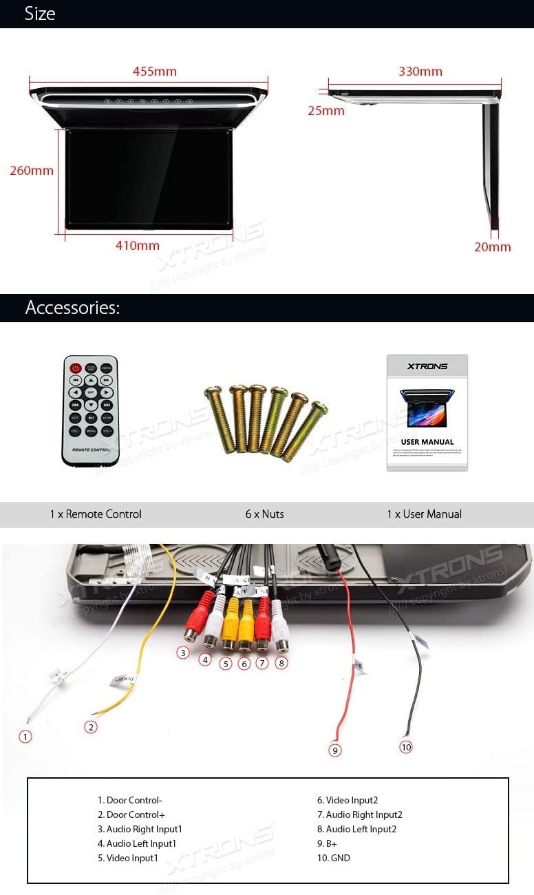 XTRONS 17,3“ Digital TFT FHD 16:9 Bildschirm für Auto Bus unterstützt 1080P Video Auto Overhead Play