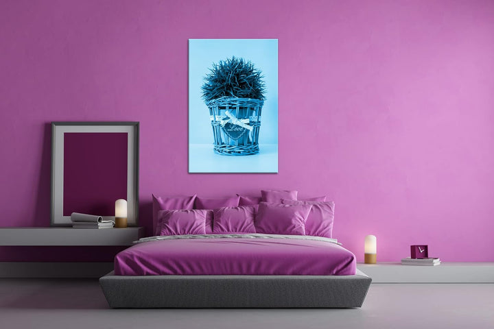 deyoli Schilf im Blumentopf Format 80x60 Effekt: Monocrome Blau als Leinwandbild, Motiv fertig gerah