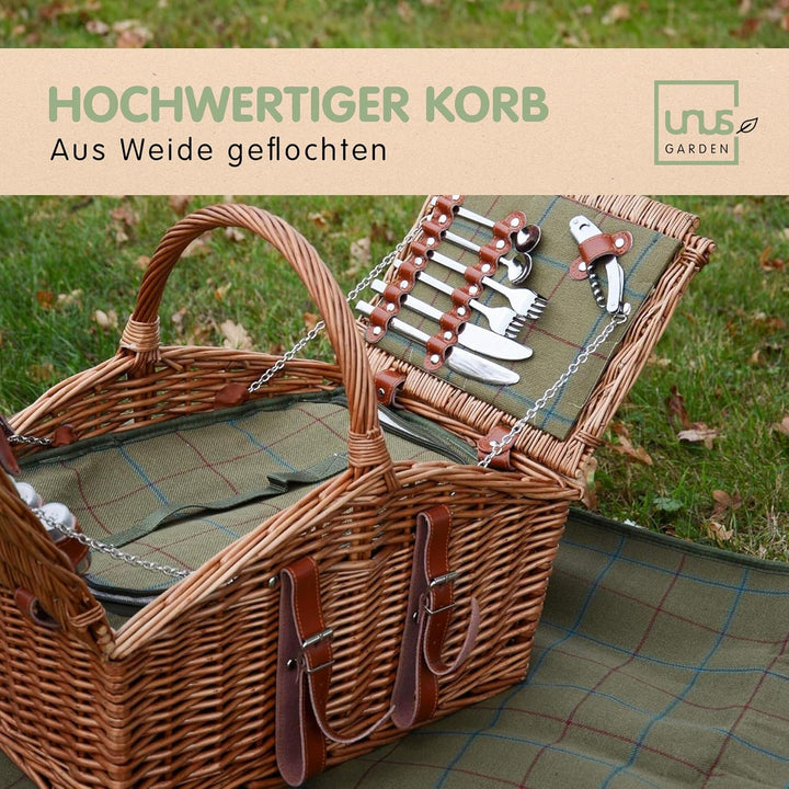 UNUS Nature by Kolibri Picknick Set 2 Personen mit Picknickkorb, Picknickdecke, Besteck und Geschirr