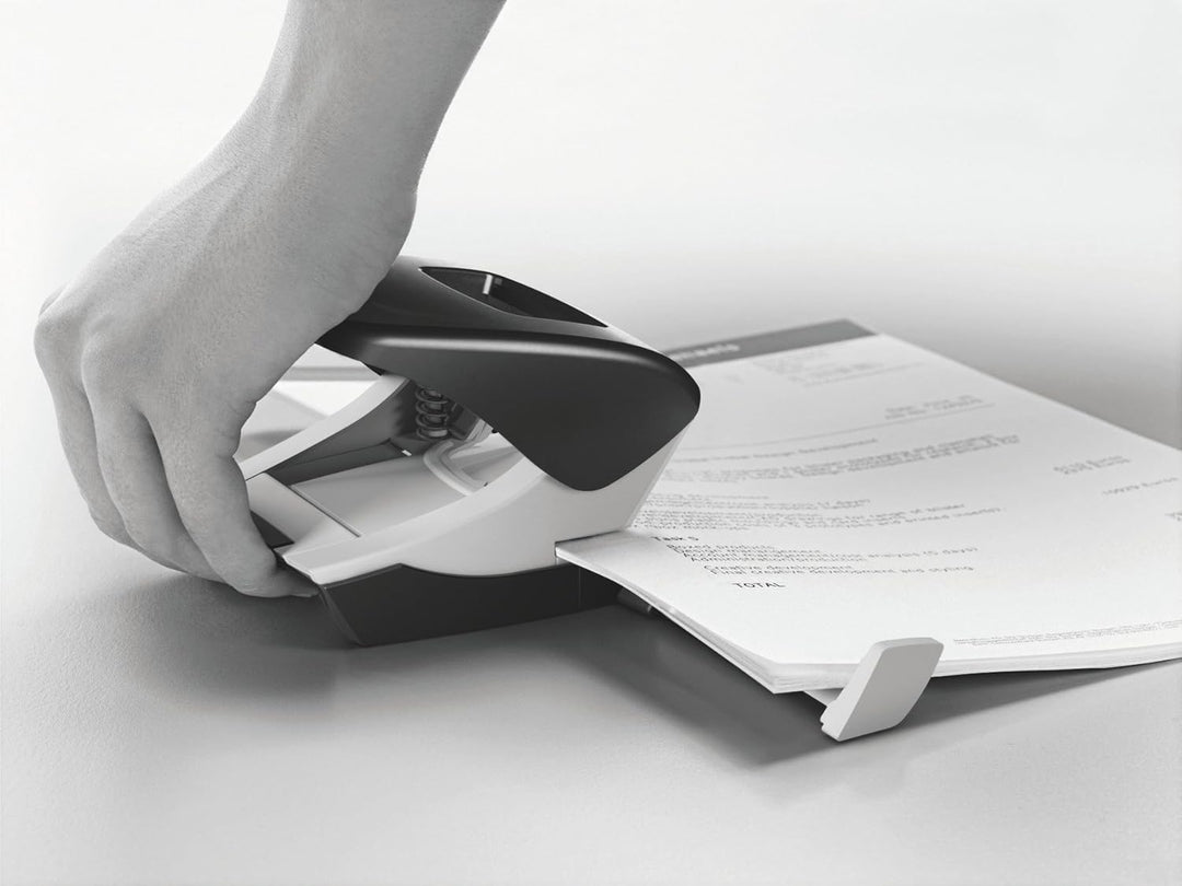 Leitz Starker Büro Locher aus Metall, Für 40 Blatt, Anschlagschiene mit Formatangaben, Ergonomisches