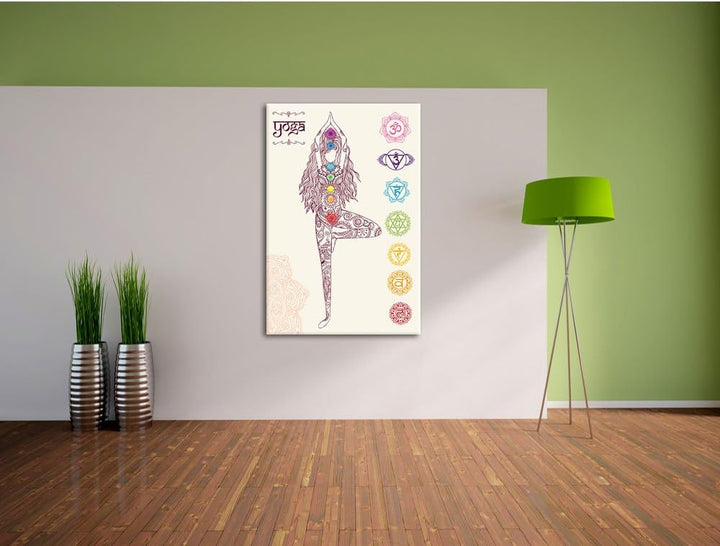 Pixxprint Yogafigur in der Tree Pose als Leinwandbild/Grösse: 100x70 cm/Wandbild/Kunstdruck/fertig b