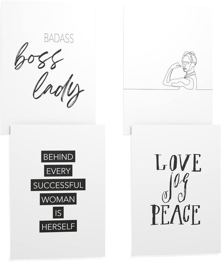 Papierschmiede® Premium Spruchposter Set 4er DIN A1, Motiv: Boss Lady, Typografie Bilder Wohnzimmer