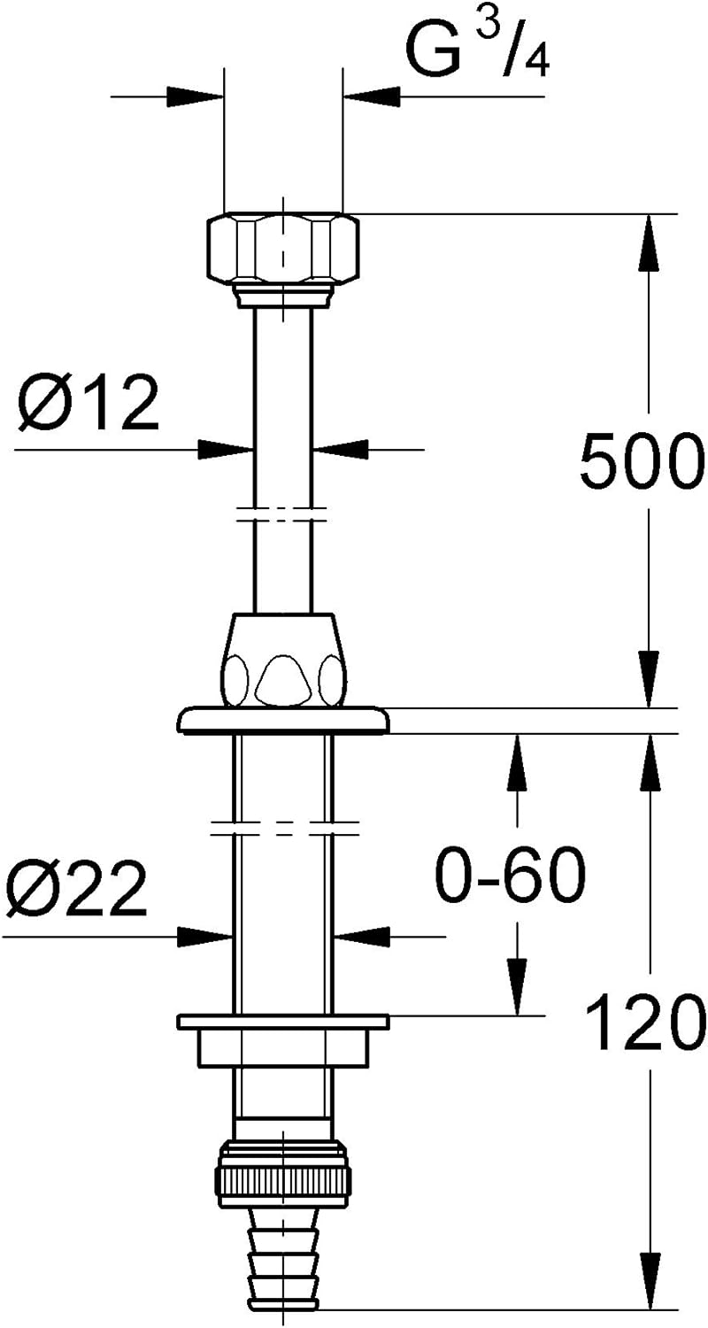 GROHE WAS Spülendurchführung DN 15 verchromt bis 70 mm 41130000
