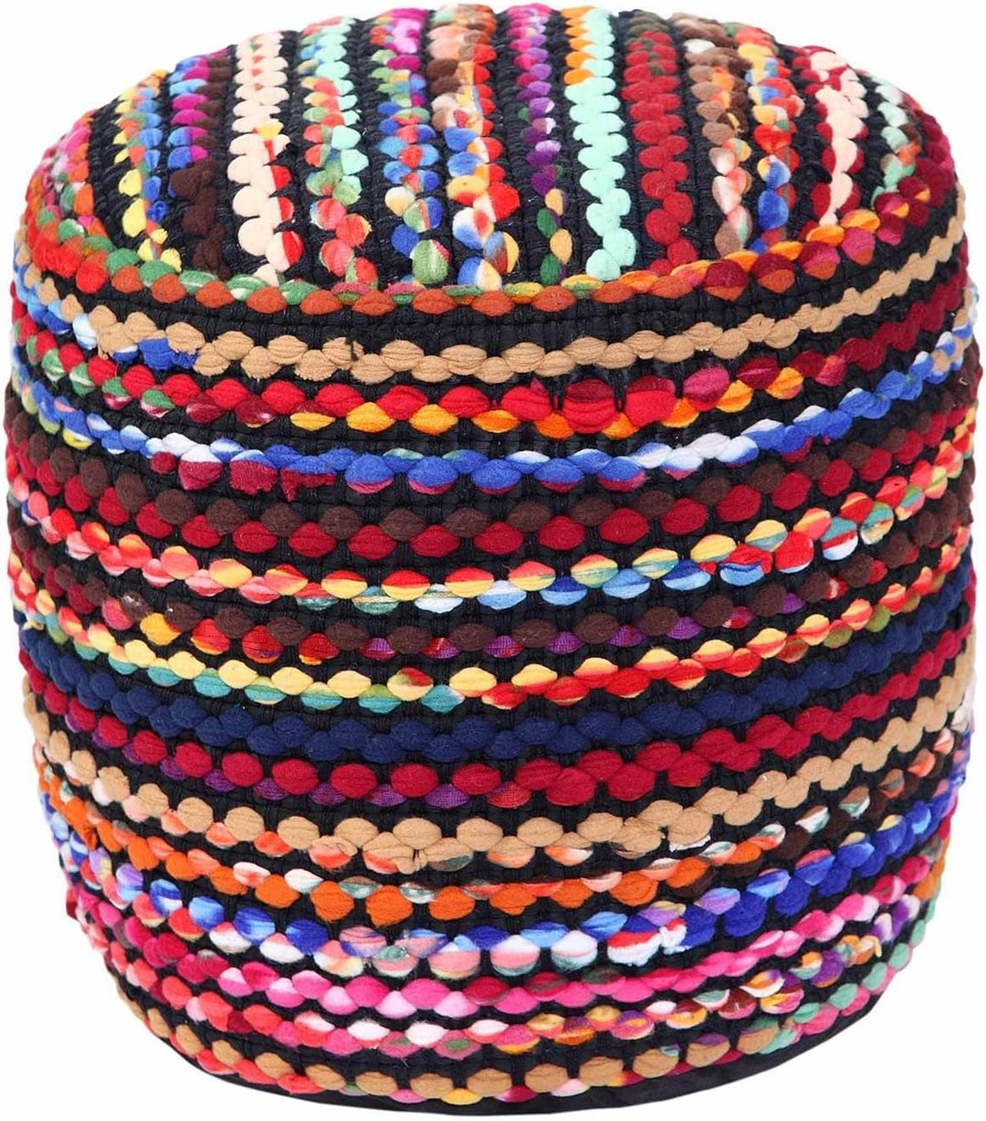 Homescapes handgewobener Chindi Sitzpouf - Sitzkissen, gefüllt mit Mikroperlen, Buntes Flickendesign