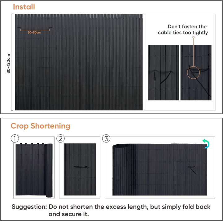 Sekey PVC Sichtschutzmatte 80x300cm Doppelte Verstärkung Innen, Balkon Sichtschutz mit Kabelbindern,