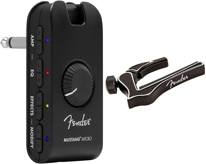 Fender Mustang Micro Amp – Der ultimative All-in-One Kopfhörer-Verstärker & Dragon Guitar Capo – Han