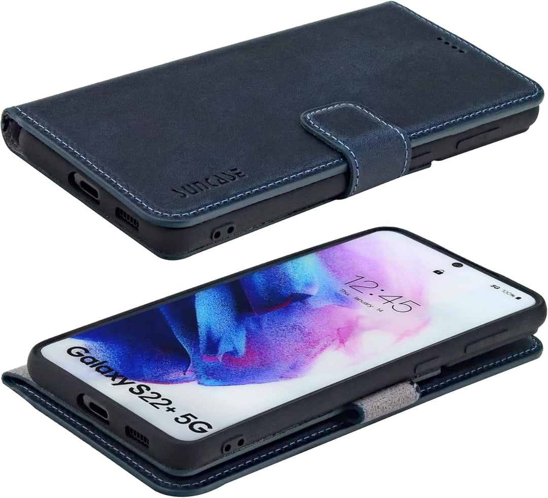 Suncase Book-Style Hülle kompatibel mit Samsung Galaxy S22 Plus 5G Leder Tasche (Slim-Fit) Lederhüll