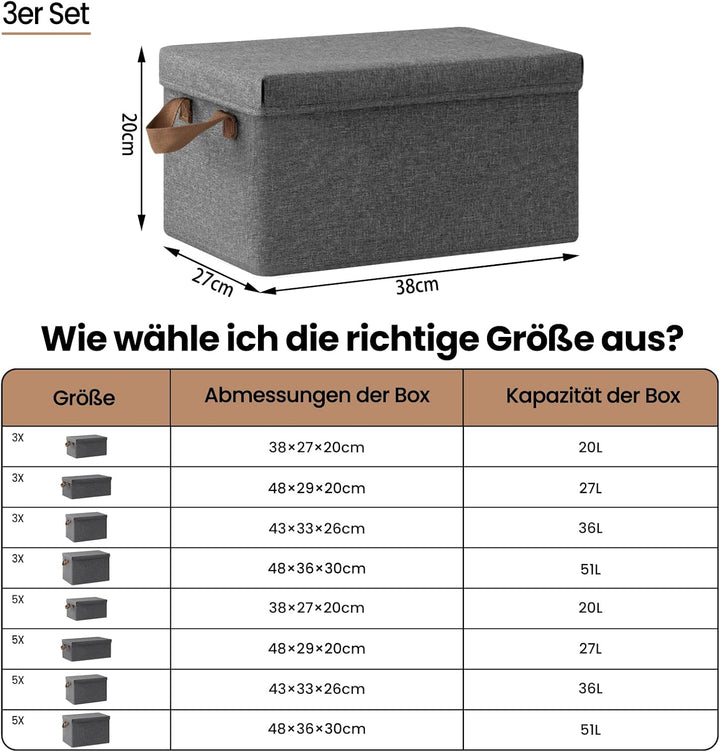 WOLTU Aufbewahrungsbox mit Deckel, 3er Set Stoffboxen, Aufbewahrungskorb mit Griffen, Aufbewahrungsw