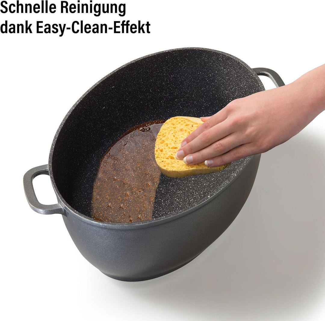 Stoneline Gourmet Bräter, oval, 38,8 x 26,3 cm, 8 L, mit Aroma-Glasdeckel zur dosierten Zugabe von F