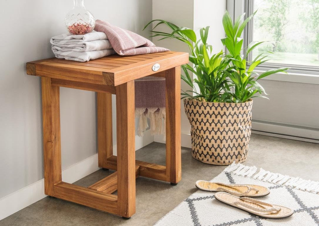 Destiny SPA & Living Beistelltisch Hocker Badezimmer Regal Tisch Teak Teaktisch 46 x 33 x 46 cm