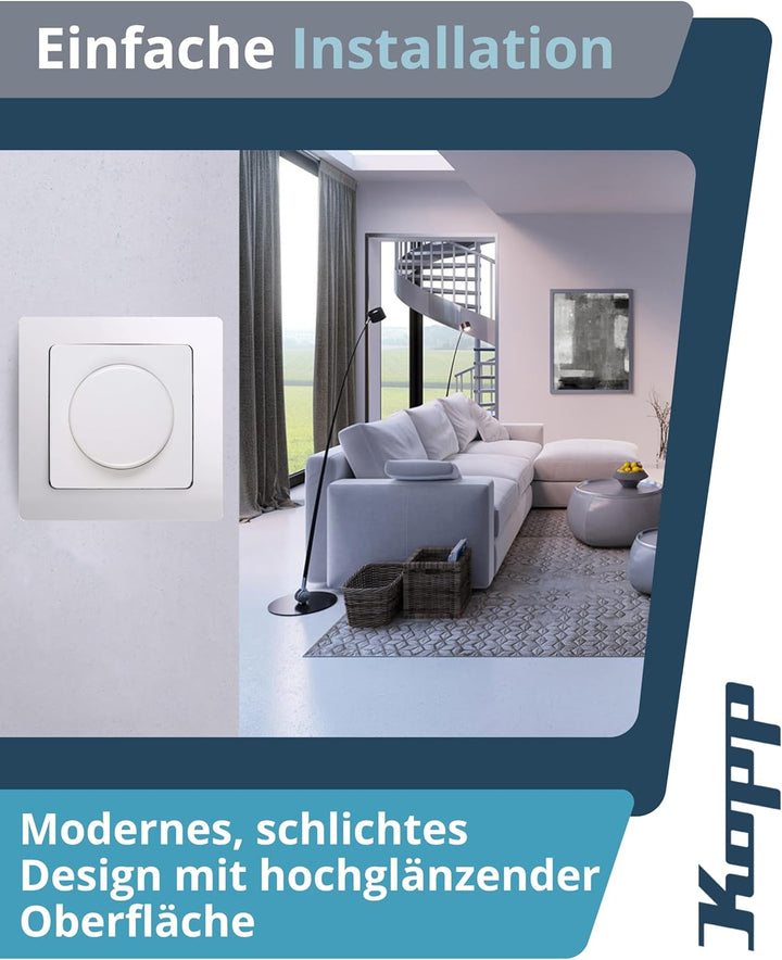 Kopp Paris Universal-Dimmer mit Druck-Wechsel-Schalter für LED, Phasenan- und Phasenabschnitt, LED 3
