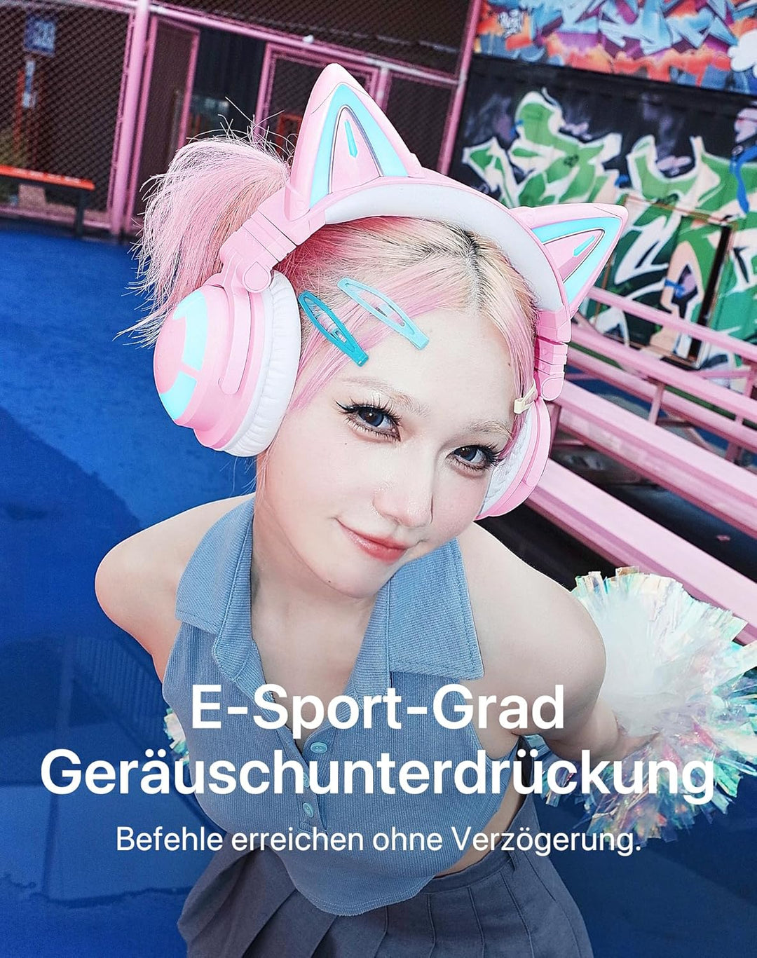 YOWU RGB-Katzenohr-Kopfhörer CE kabelloses 5.2 faltbares Gaming-Headset (CE, Rosa) Rosa CE, Rosa CE