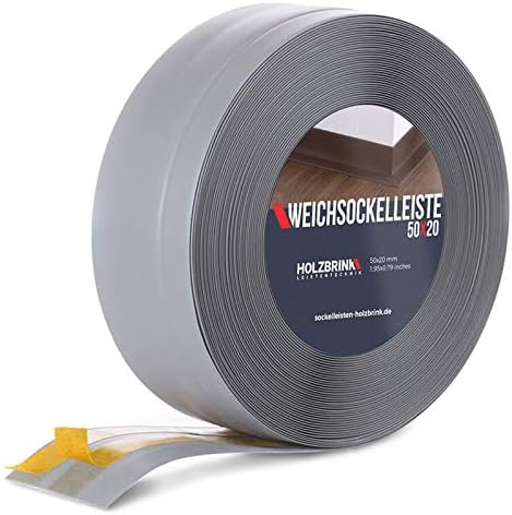 HOLZBRINK Weichsockelleiste selbstklebend HELLGRAU Knickleiste, 50x20mm, 25 Meter 25m Hellgrau, 25m