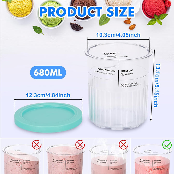 Hejo 4 Stück Behälter für Ninja Creami Deluxe Pints, 680 ml Eisbehälter für NC500 NC501-Serie, Eiscr