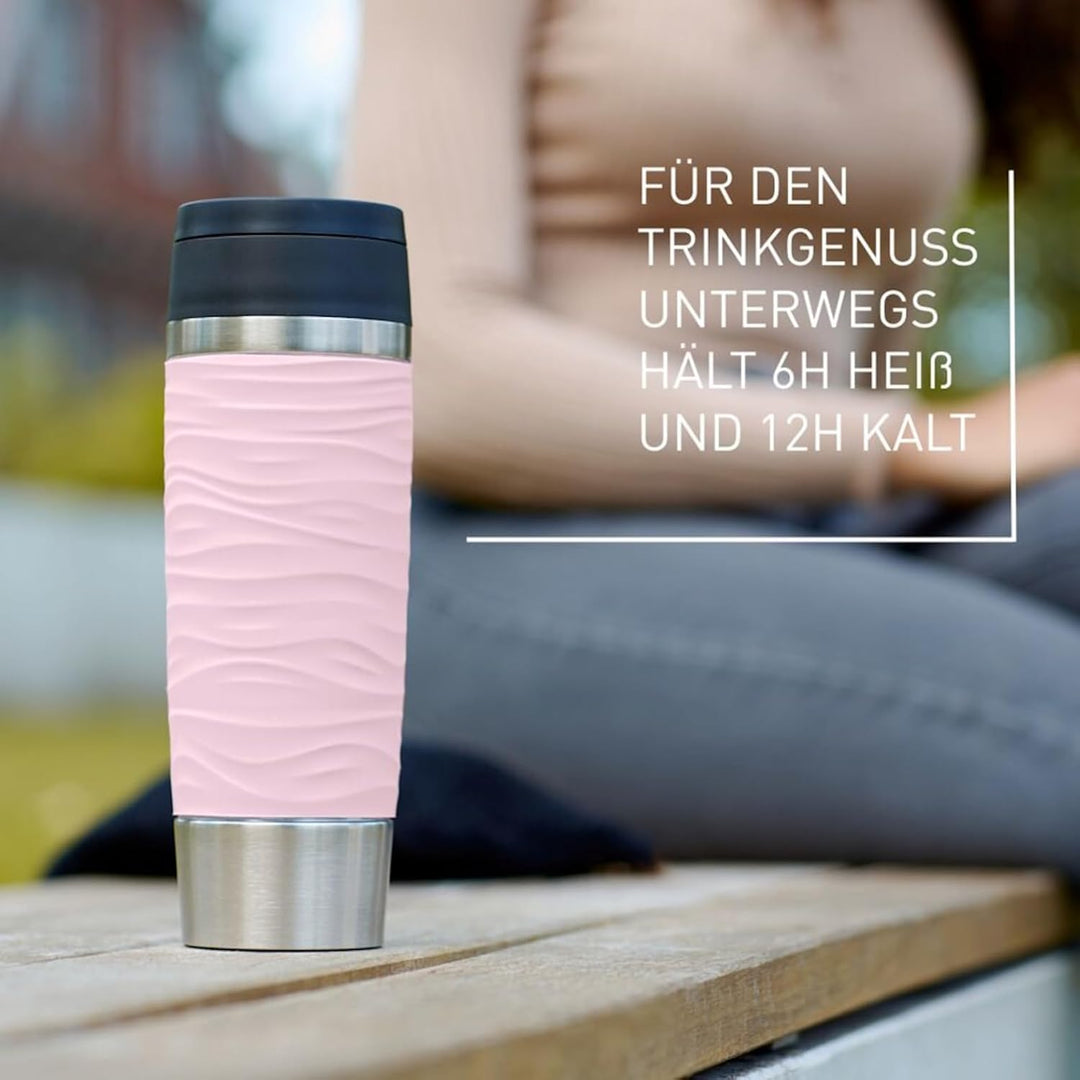 Emsa N20227 Travel Mug Wave Isolierbecher 0,5 Liter | neuer Komfort-Schraubverschluss | Edelstahl |