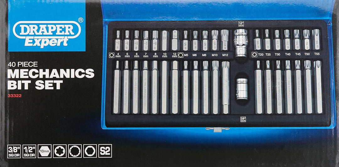 Draper 40 PC Stern Sechskant Nut XZN Mechanik Set Bits Bits Draper 33322 war 21932 1 Silber / Schwar