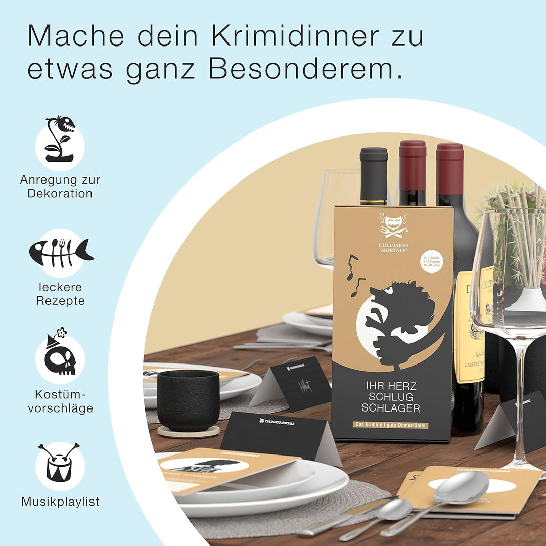 Culinario Mortale® – Ihr Herz schlug Schlager - Krimidinner für Zuhause für 5 bis 7 Personen - unter