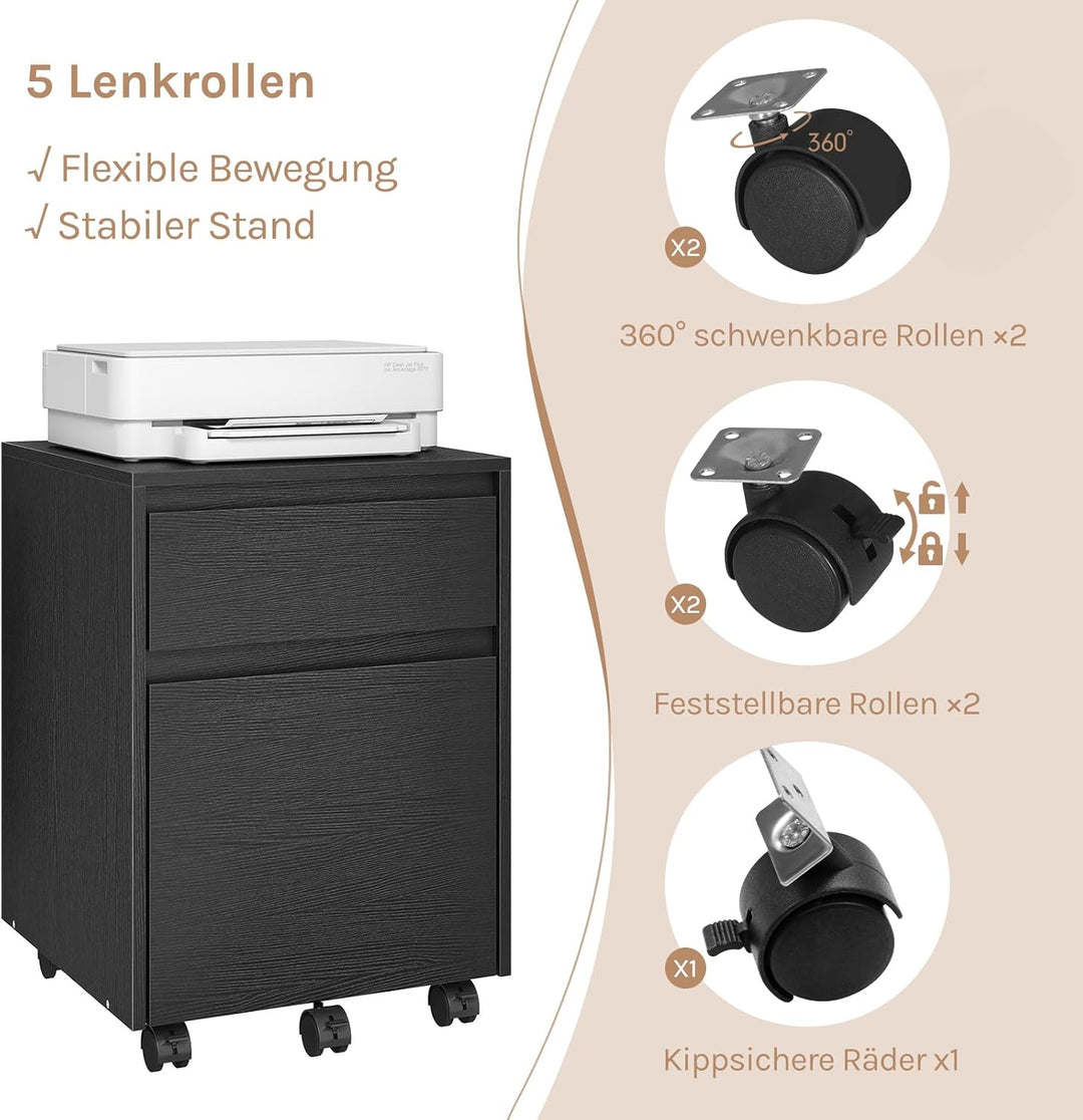 WOLTU Rollcontainer, Aktenschrank mit 2 Schubladen, mobiler Büroschrank, Schreibtisch Unterschrank,