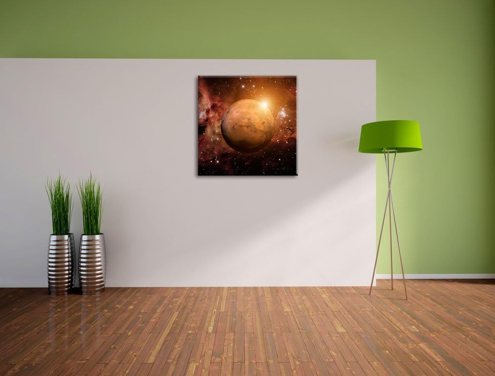 Planet Mars im Universum, Format: 70x70 auf Leinwand, XXL riesige Bilder fertig gerahmt mit Keilrahm