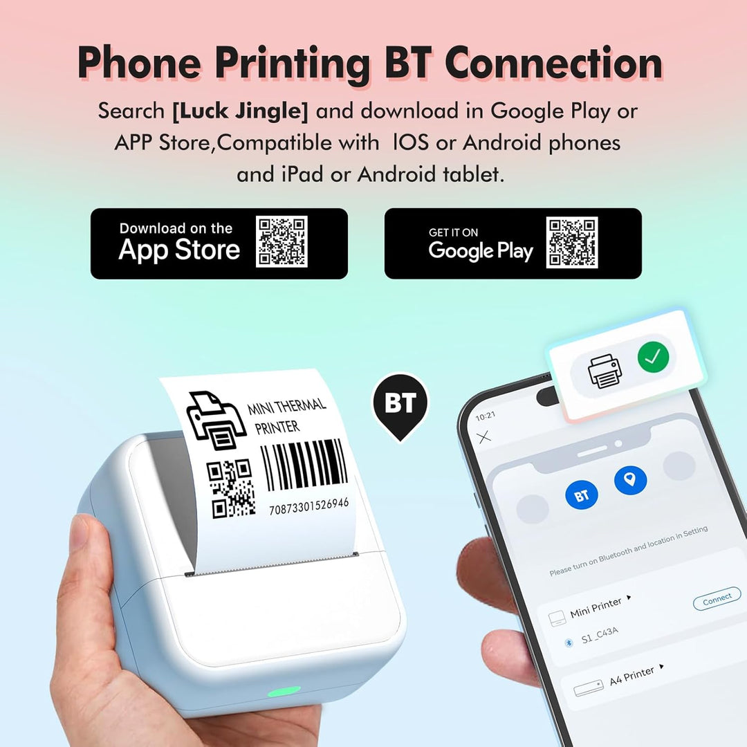 Bisofice S1 Mini Drucker für Smartphone mit 11 Rollen Druckerpapier, Sticker Drucker Mini Drucker Au