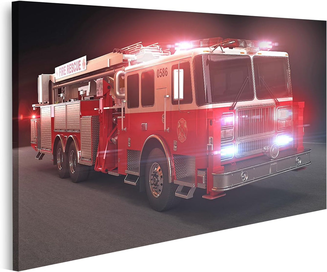 islandburner Bild auf Leinwand Feuerwehrauto Mit Lichtern Kinderzimmer Bilder Wandbilder Poster Lein
