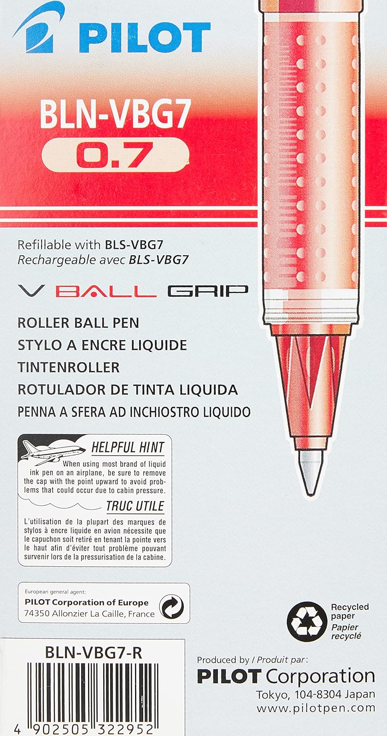 Pilot VBall VB5 Tintenroller mit Griffzone 0,5 mm Schreibspitze 0,25 mm Strichbreite 12 Stück rot, R