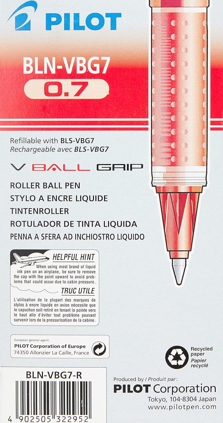 Pilot VBall VB5 Tintenroller mit Griffzone 0,5 mm Schreibspitze 0,25 mm Strichbreite 12 Stück rot, R