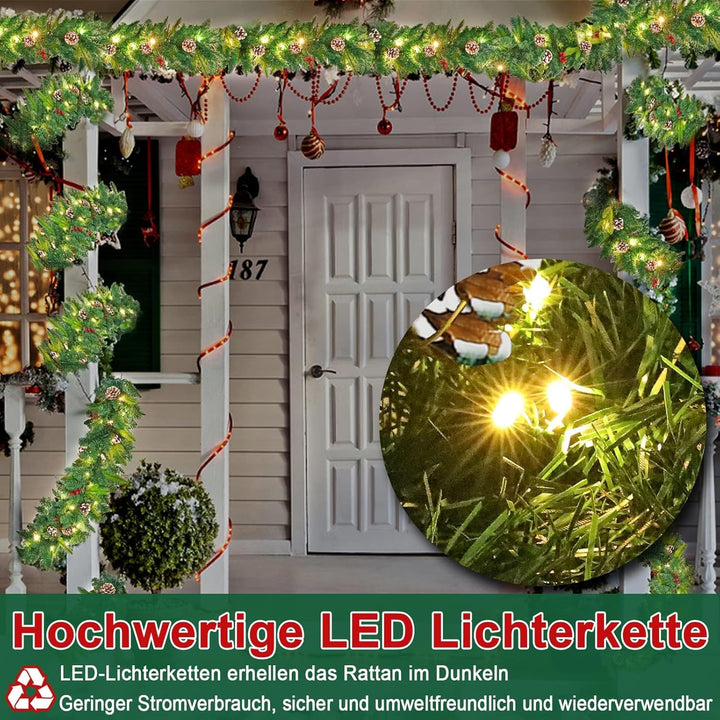 UISEBRT Weihnachtsgirlande mit Beleuchtung Tannengirlande 5m, mit 75 LEDs Tannenzapfen Rote Beere Kü
