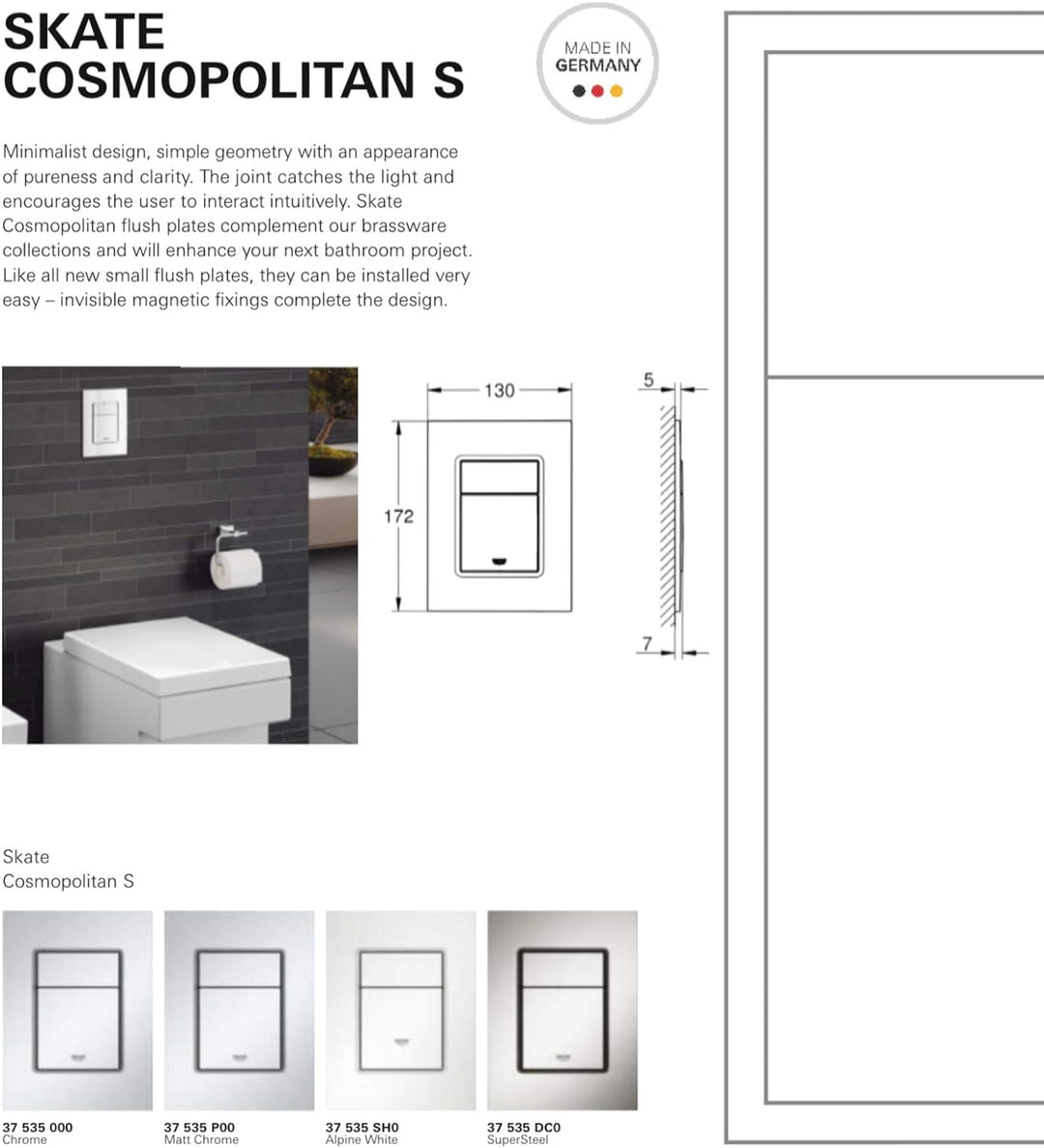 GROHE Skate Cosmopolitan S | WC- Betätigungsplatte für Rapid SL | S-Size, 130 x 172 mm, 2-Mengen- un
